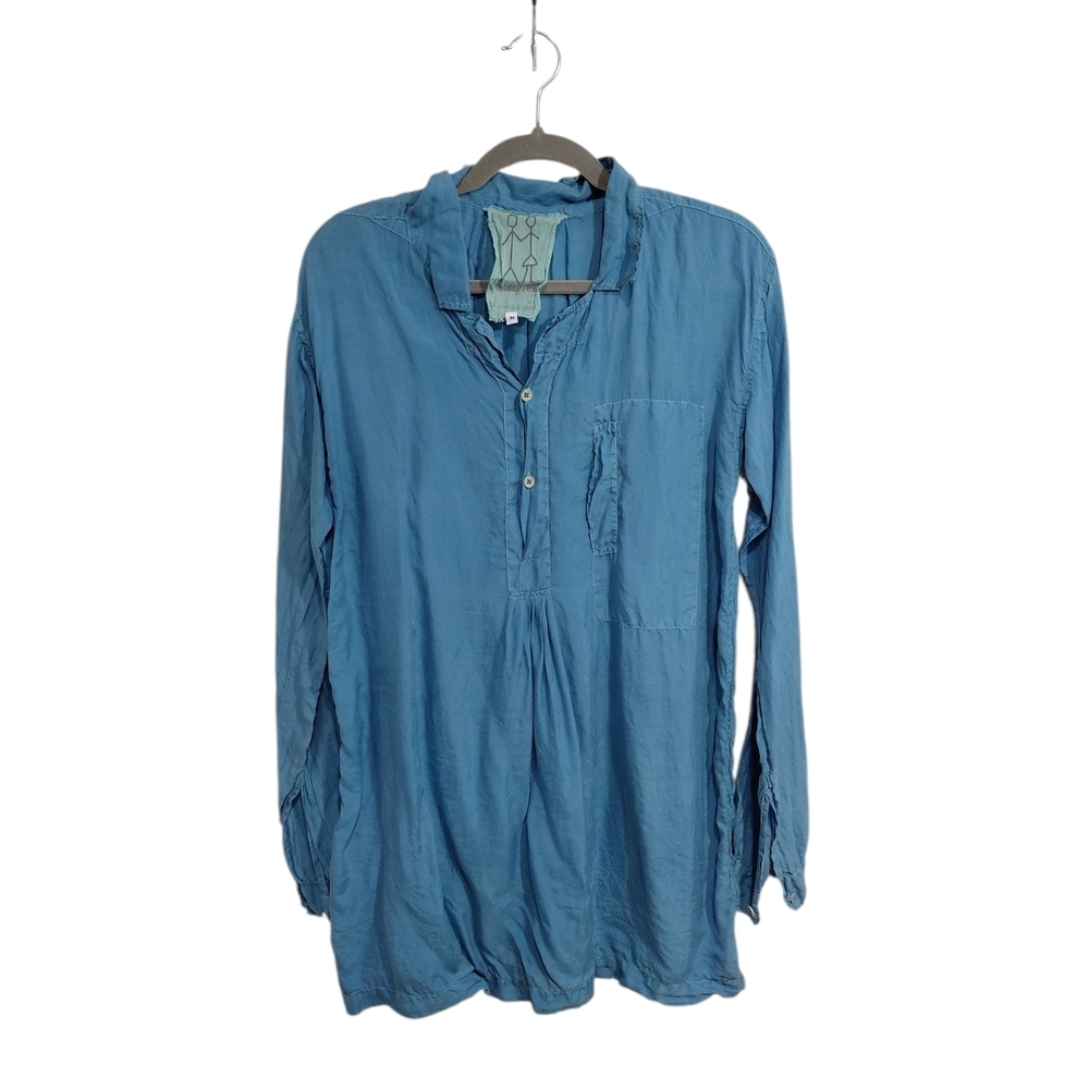 Women's Lightweight Blue Long-Sleeve Tunic Blouse